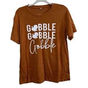 NWOT Women's Brown Thankgsgiving Gobble Turkey T-Shirt Holiday Medium